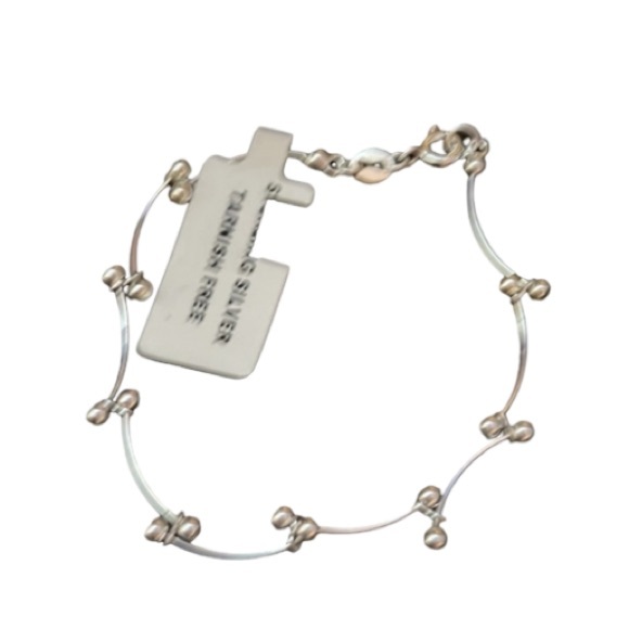 NWT Elegant Sterling Silver Beaded Scallop / Ball & Curve Bar Link Bracelet - Picture 4 of 7